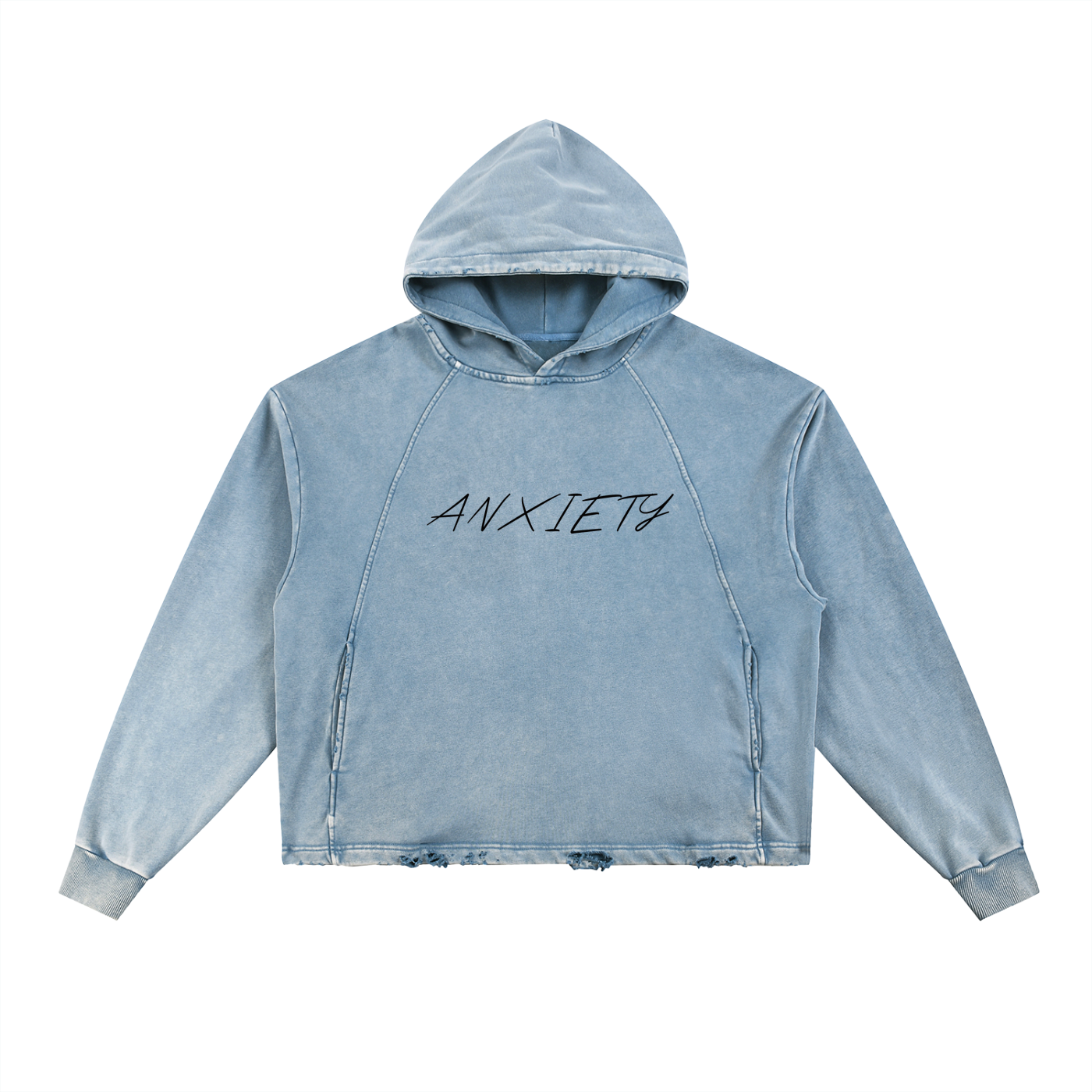 ANXIETY Vintage Washed Frayed-Hem Hoodie