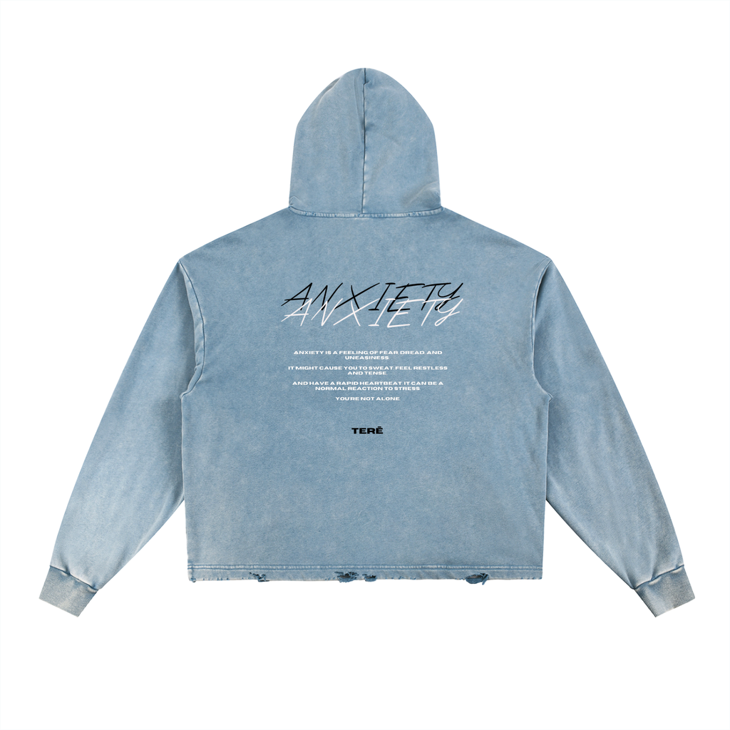 ANXIETY Vintage Washed Frayed-Hem Hoodie